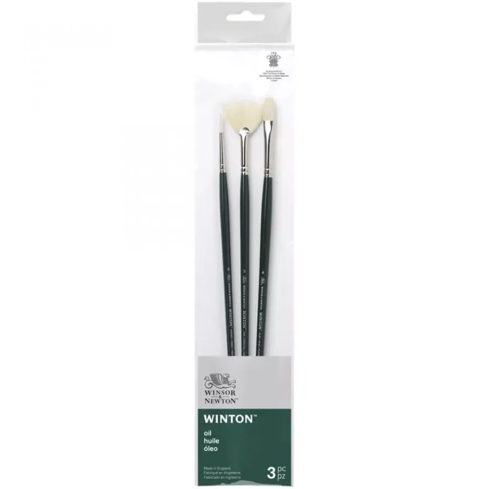 Set 3 pinceles para óleo Cerdas naturales Mango largo Winton Winsor & Newton 03