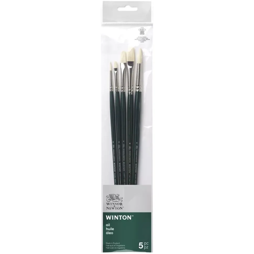 Set 5 pinceles para óleo Cerdas naturales Mango largo Winton Winsor & Newton
