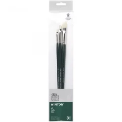 Set 3 pinceles para óleo Cerdas naturales Mango largo Winton Winsor & Newton 01