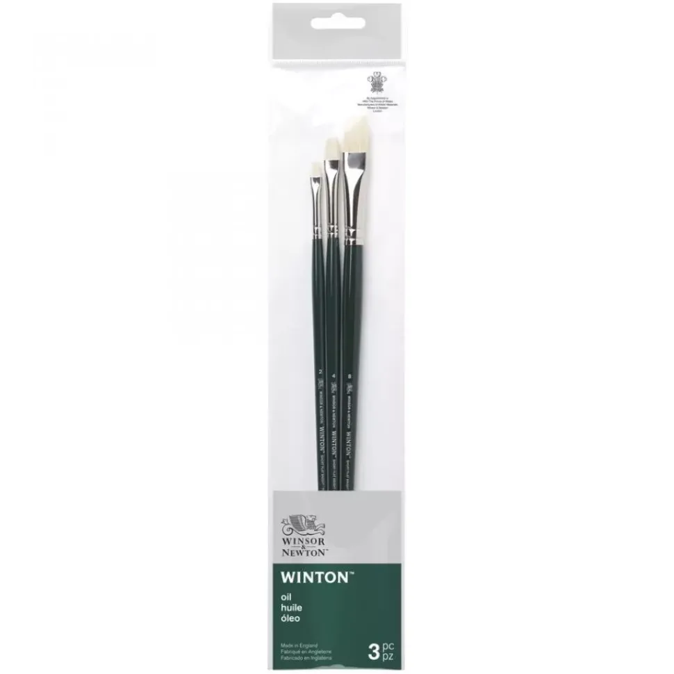 Set 3 pinceles para óleo Cerdas naturales Mango largo Winton Winsor & Newton 01