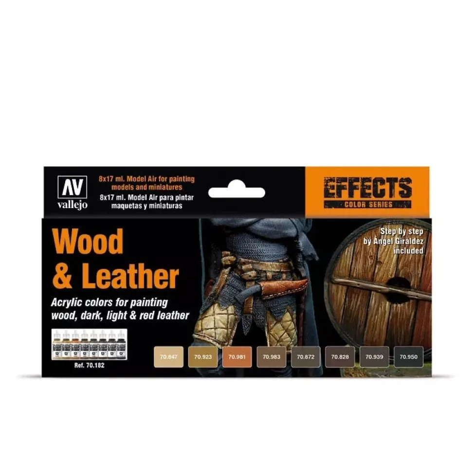 Set 8 pinturas para modelismo 182 Madera y Cuero Game Color Effects Vallejo 17ml