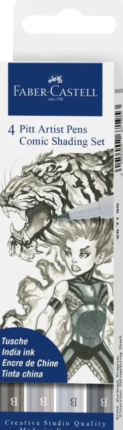Set 4 rotuladores Comic Gris Pitt Artist Pen Faber-Castell