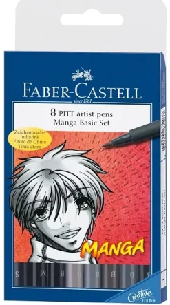 Set 8 rotuladores Manga Basic Pitt Artist Pen Faber-Castell