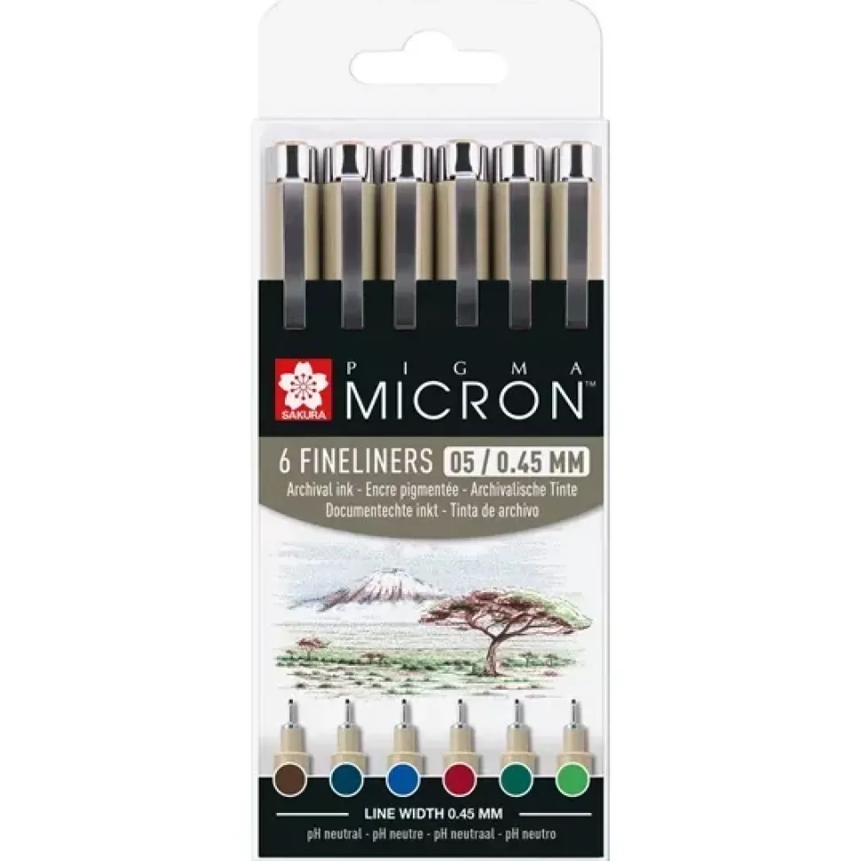 Set 6 rotuladores punta fina colores Pigma Micron 05 Sakura