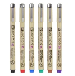 Set 6 rotuladores punta fina colores básicos Pigma Micron 05 Sakura