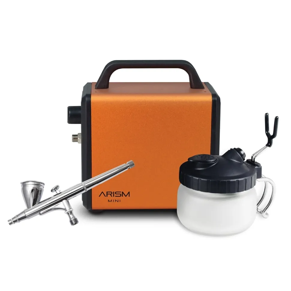 Set compresor Arism Mini Electric Orange con aerógrafo y accesorios Sparmax