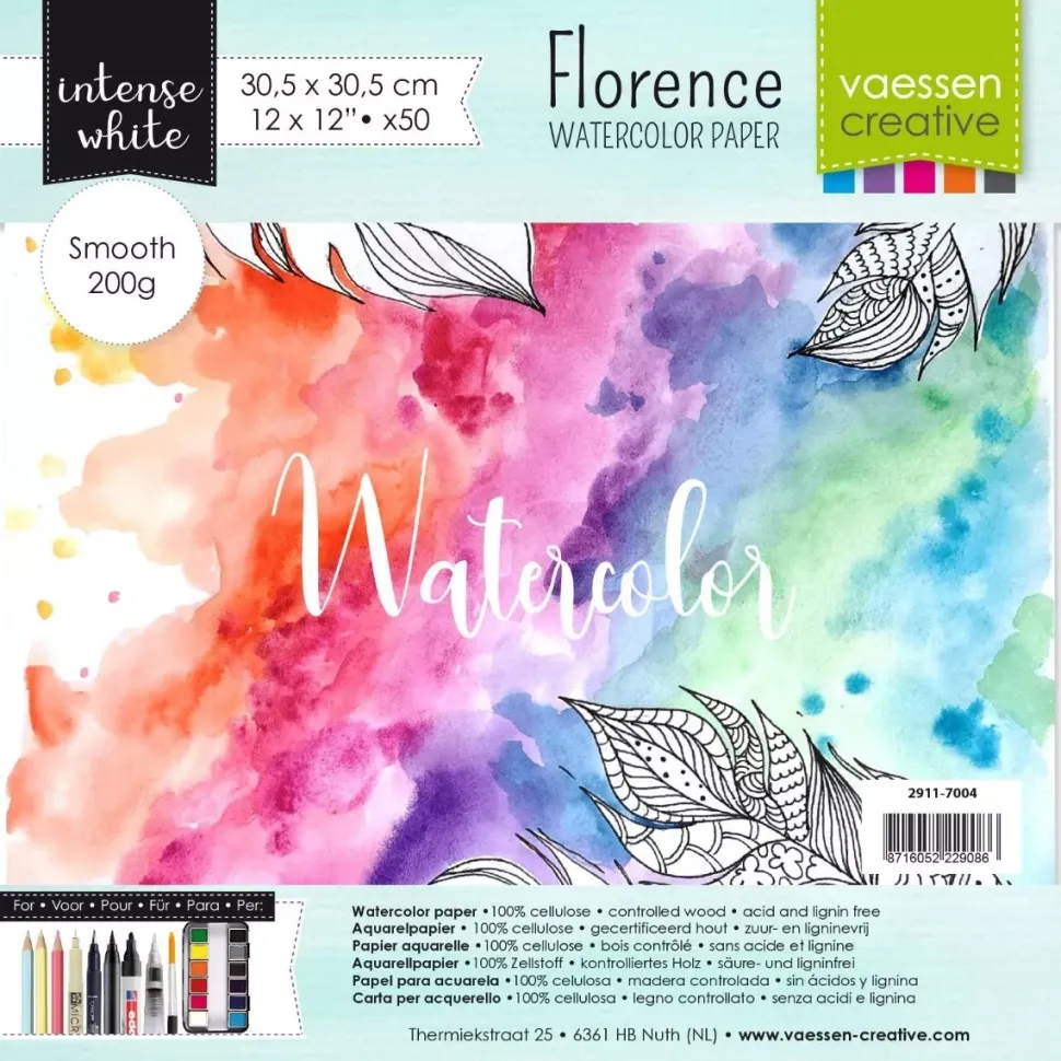 Set de 50 papeles de acuarela Intense White Vaessen 30x30cm