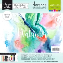 Set de 50 papeles de acuarela Intense White Texture Vaessen 30x30cm