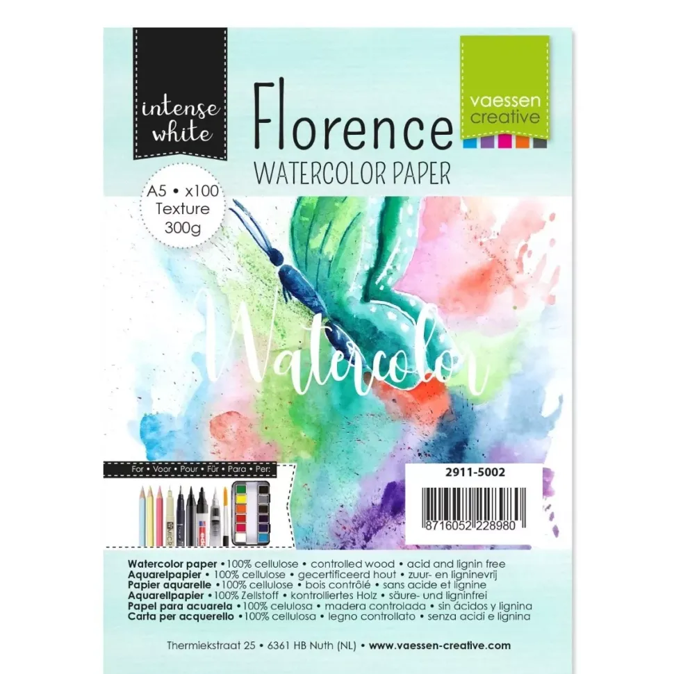 Set de 100 papeles de acuarela Intense White Texture Vaessen A5