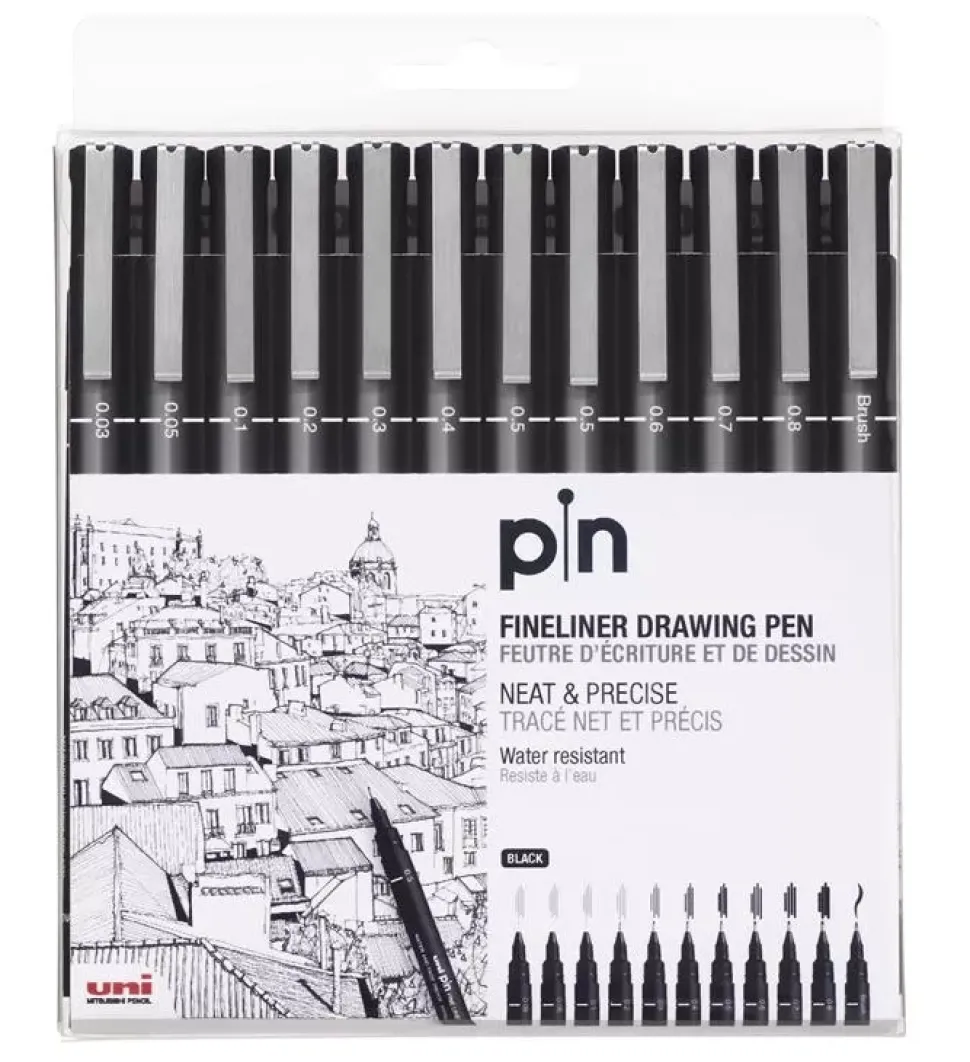 Set de 12 rotuladores calibrados Pin Uni-Ball