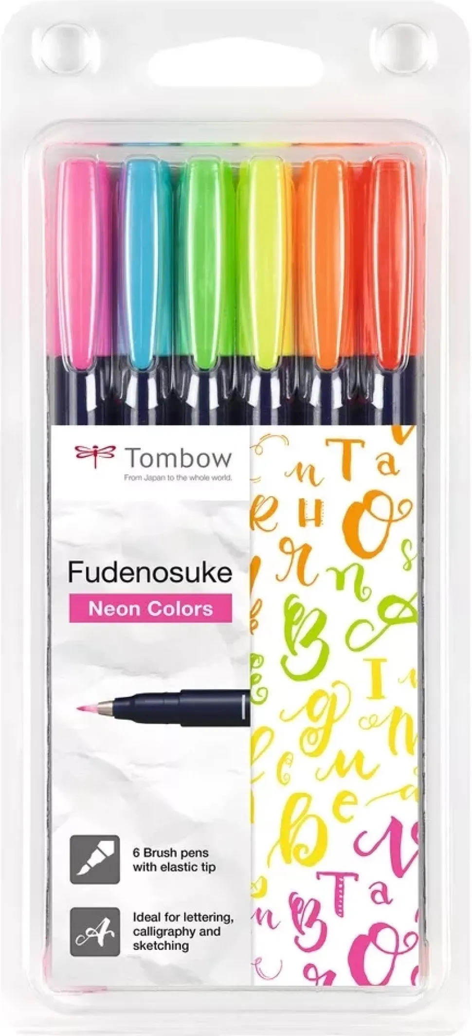 Set de 6 rotuladores Fudenosuke Neón Punta dura Tombow