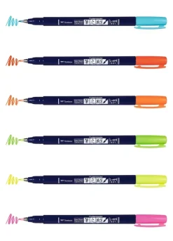 Set de 6 rotuladores Fudenosuke Neón Punta dura Tombow