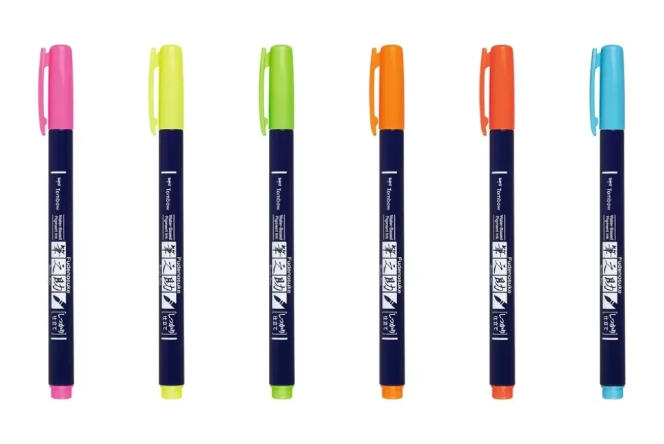 Set de 6 rotuladores Fudenosuke Neón Punta dura Tombow