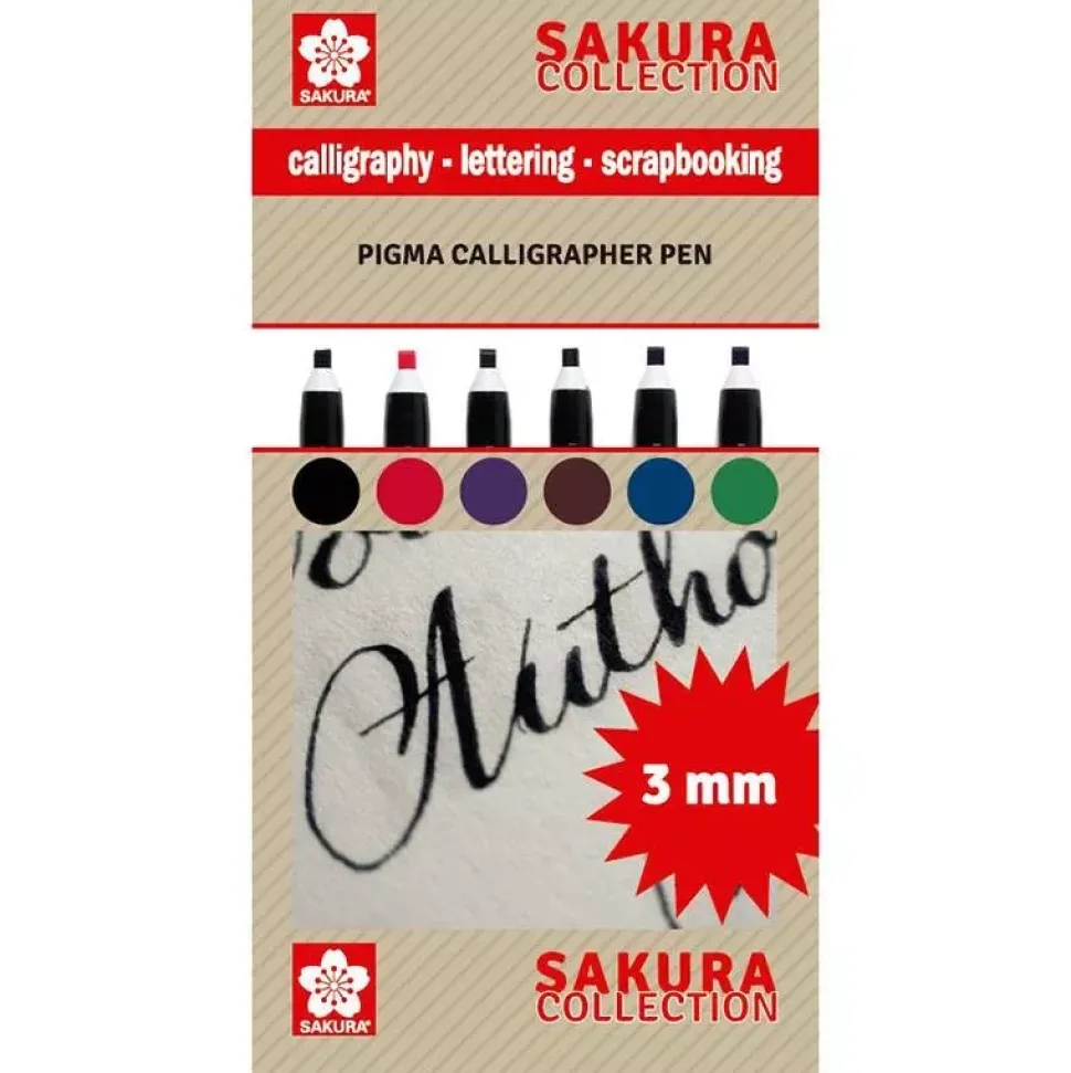 Set de 6 rotuladores para caligrafía Pigma Sakura 3mm.