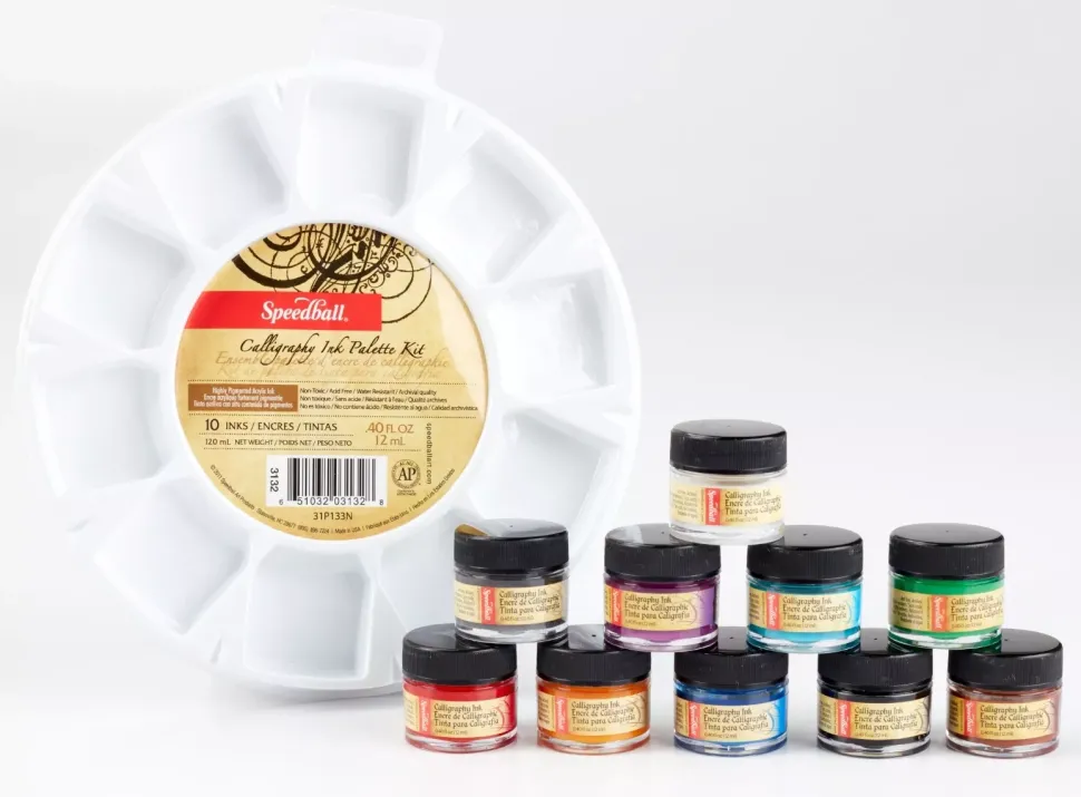 Set de 10 tintas de caligrafía y paleta Speedball 12ml