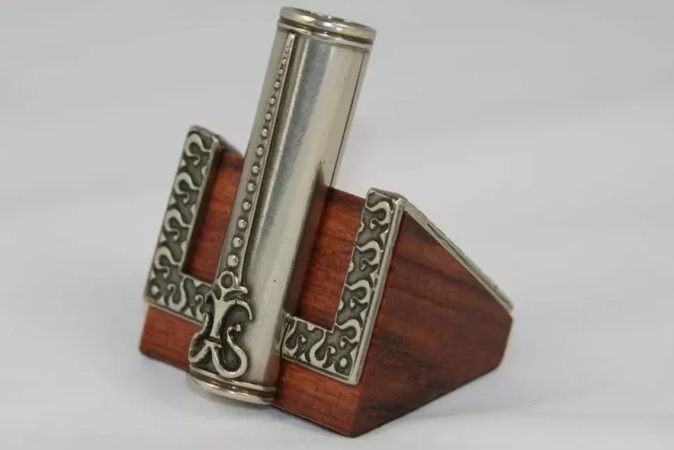 Set de escritura 45 pluma de madera y alpaca, tintero y portapluma Bortoletti
