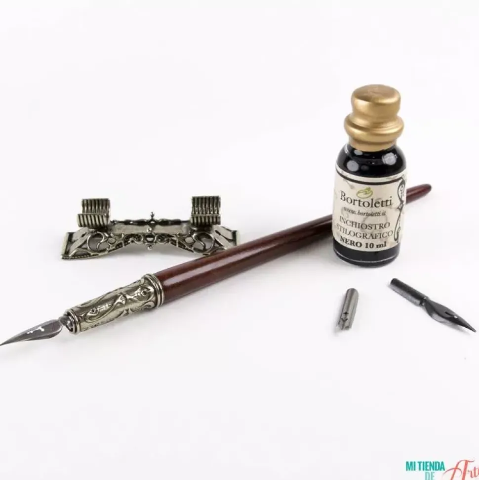 Set de escritura con pluma de madera y portapluma Bortoletti
