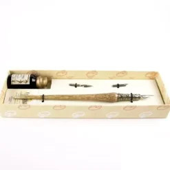 Set de escritura con pluma de Murano marfil y oro Bortoletti