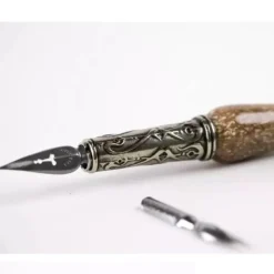 Set de escritura con pluma de Murano marfil y oro Bortoletti