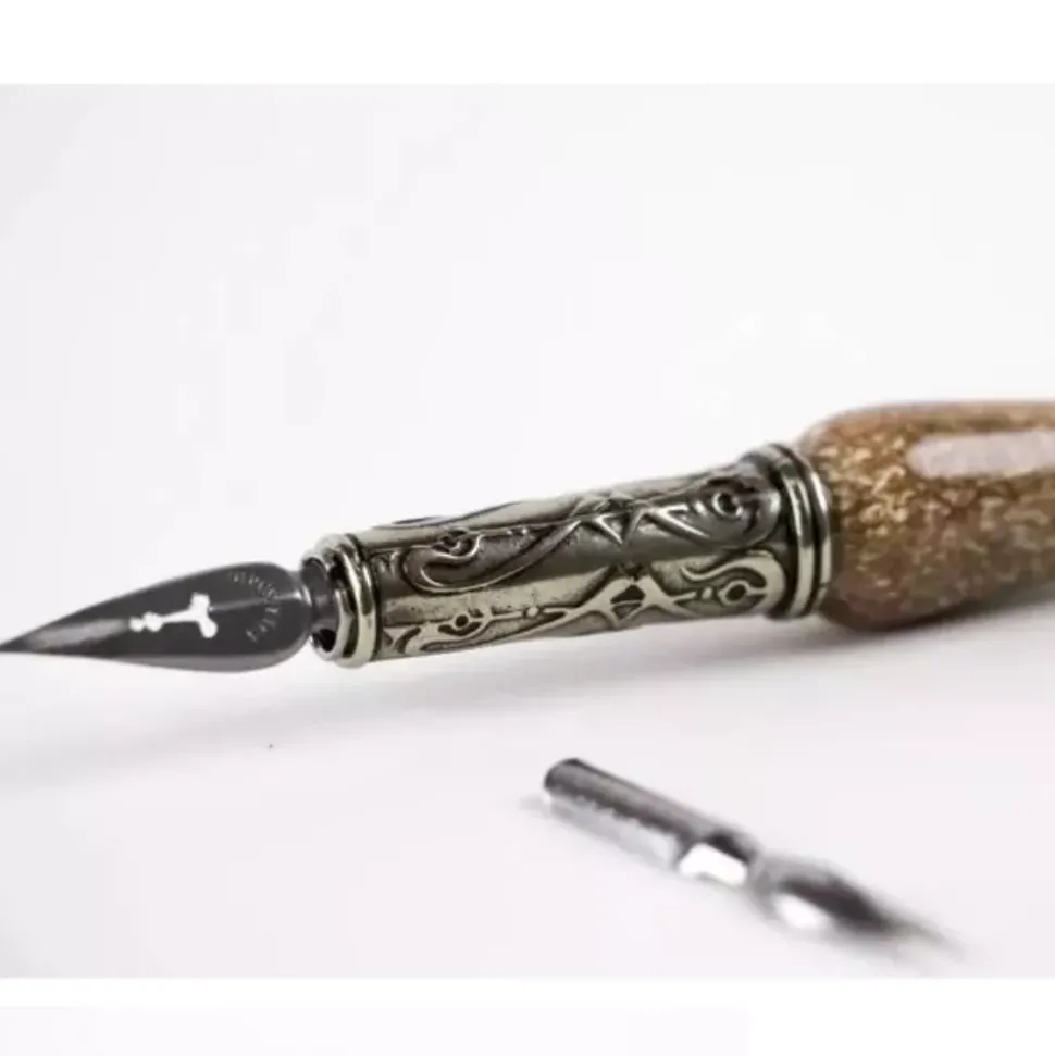 Set de escritura con pluma de Murano marfil y oro Bortoletti