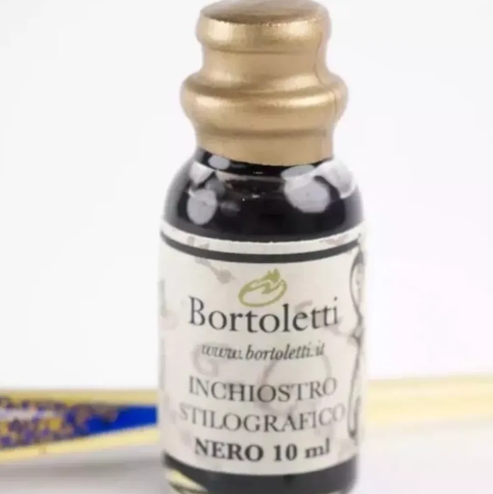 Set de escritura con pluma de Murano azul y oro Bortoletti