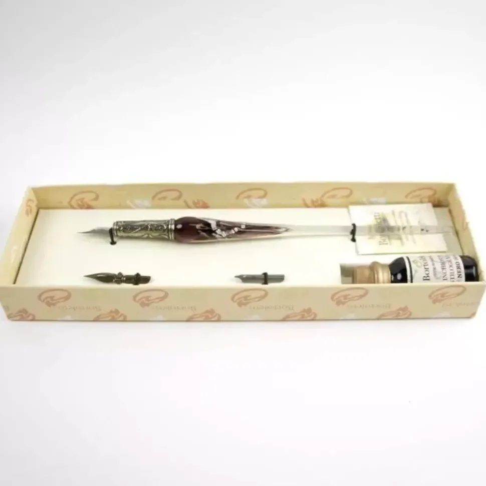 Set de escritura con pluma de Murano amatista, blanco y plata Bortoletti