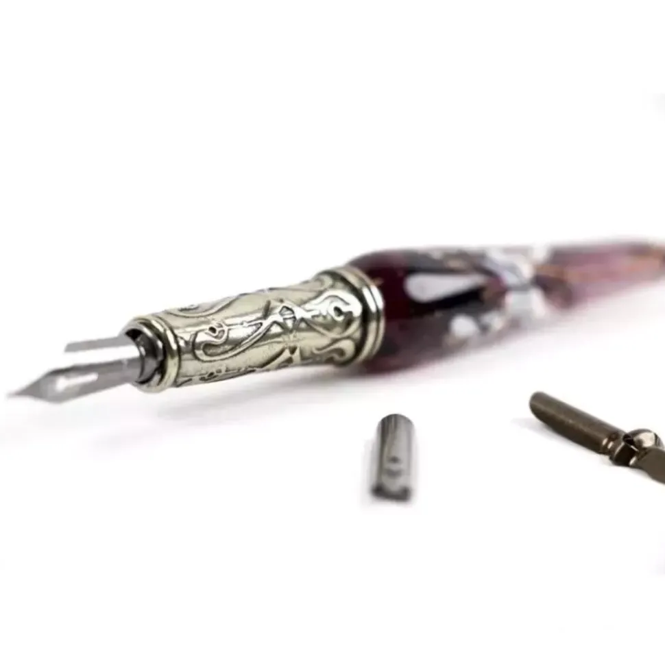 Set de escritura con pluma de Murano amatista, blanco y plata Bortoletti
