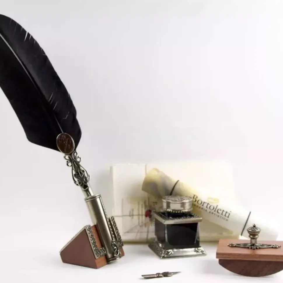 Set de escritura con pluma negra Bortoletti