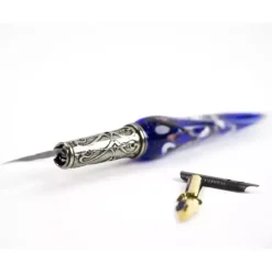 Set de escritura con pluma de Murano azul, blanco y plata Bortoletti