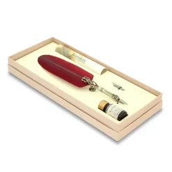 Set de escritura con pluma de oca burdeos Bortoletti