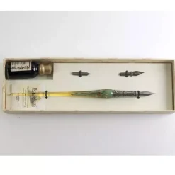 Set de escritura con pluma de Murano turquesa, marfil y dorado Bortoletti