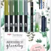Set de rotuladores Dual Brush Watercoloring Greenery Tombow
