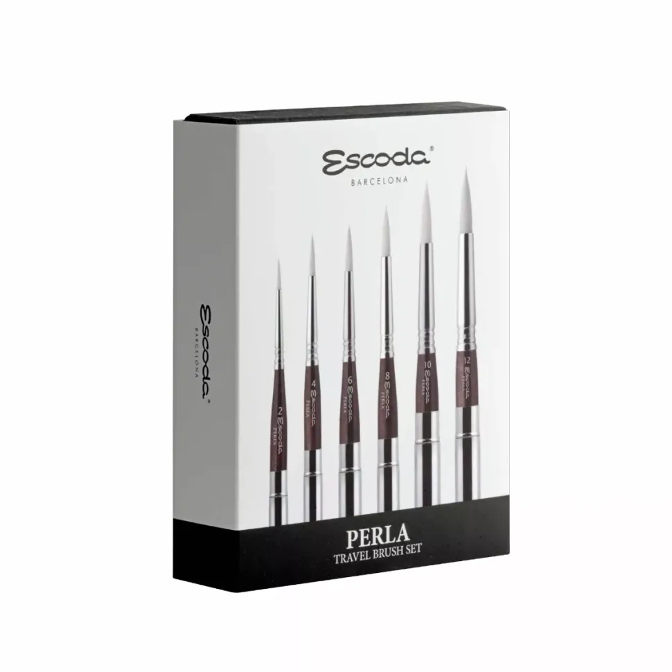 Set de viaje acuarela 1243 estuche y pinceles sintéticos Perla 1438 Escoda
